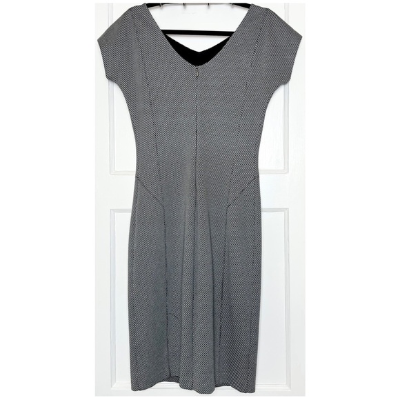 MAX MARA Retro 50s Zig Zag Check V-Neck Short Cap Sleeve Midi Sheath Dress 6 - Picture 5 of 7